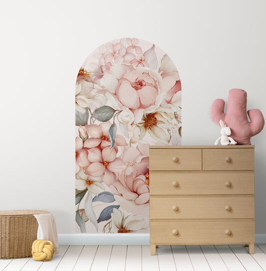 Peony Lace & Blush — Arch Wall Decal
