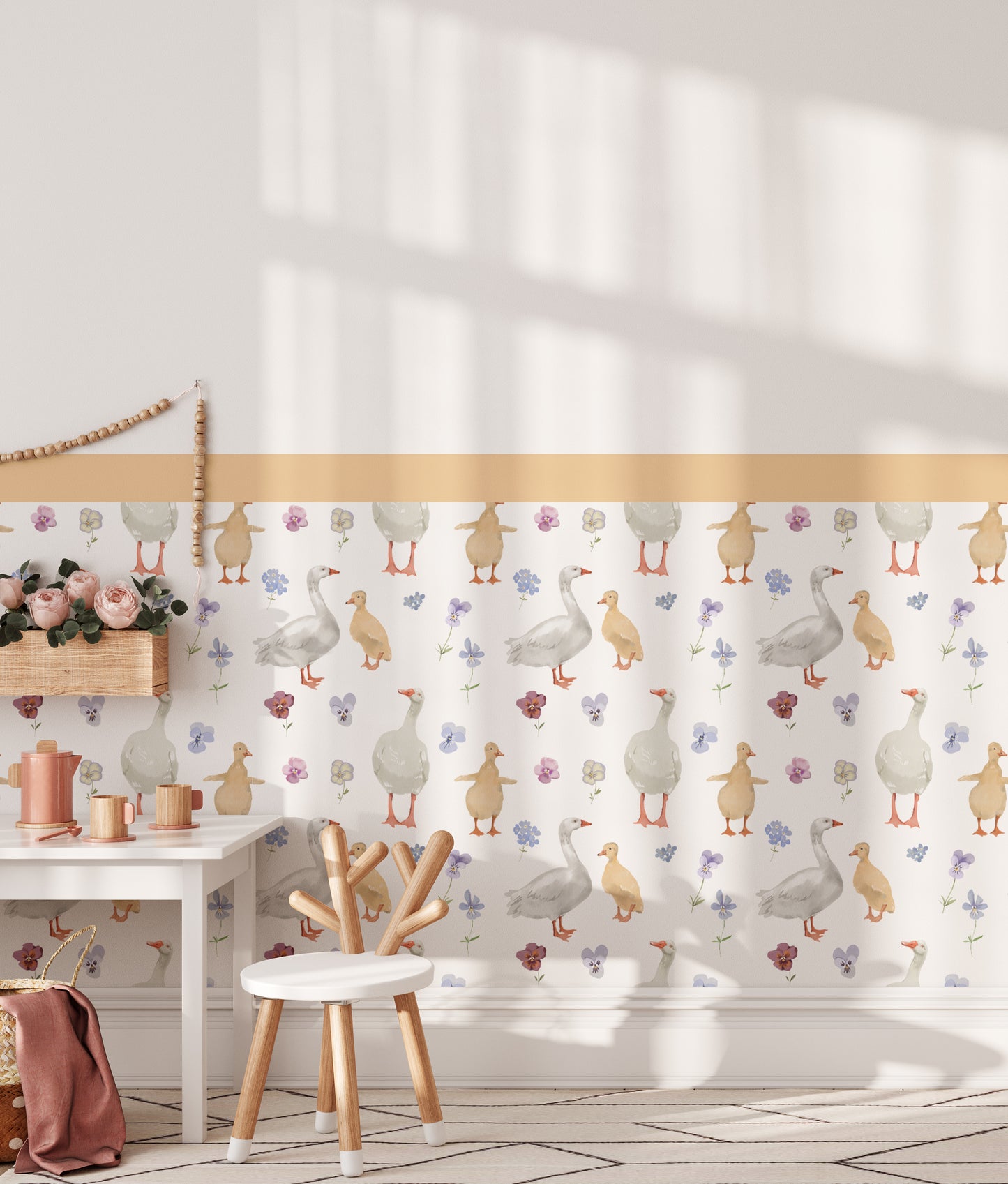 Honey & Blush Duckling Meadow — Half-Wall Decal