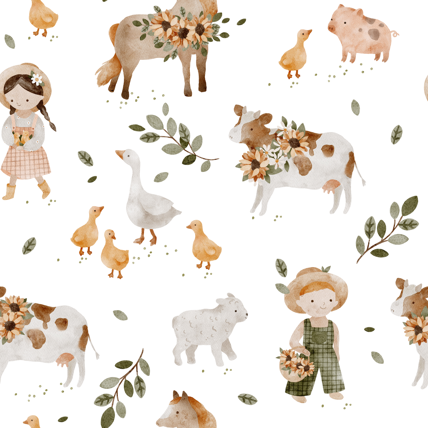 Cow, Goose & Lamb Lullaby — Half Wall Decal