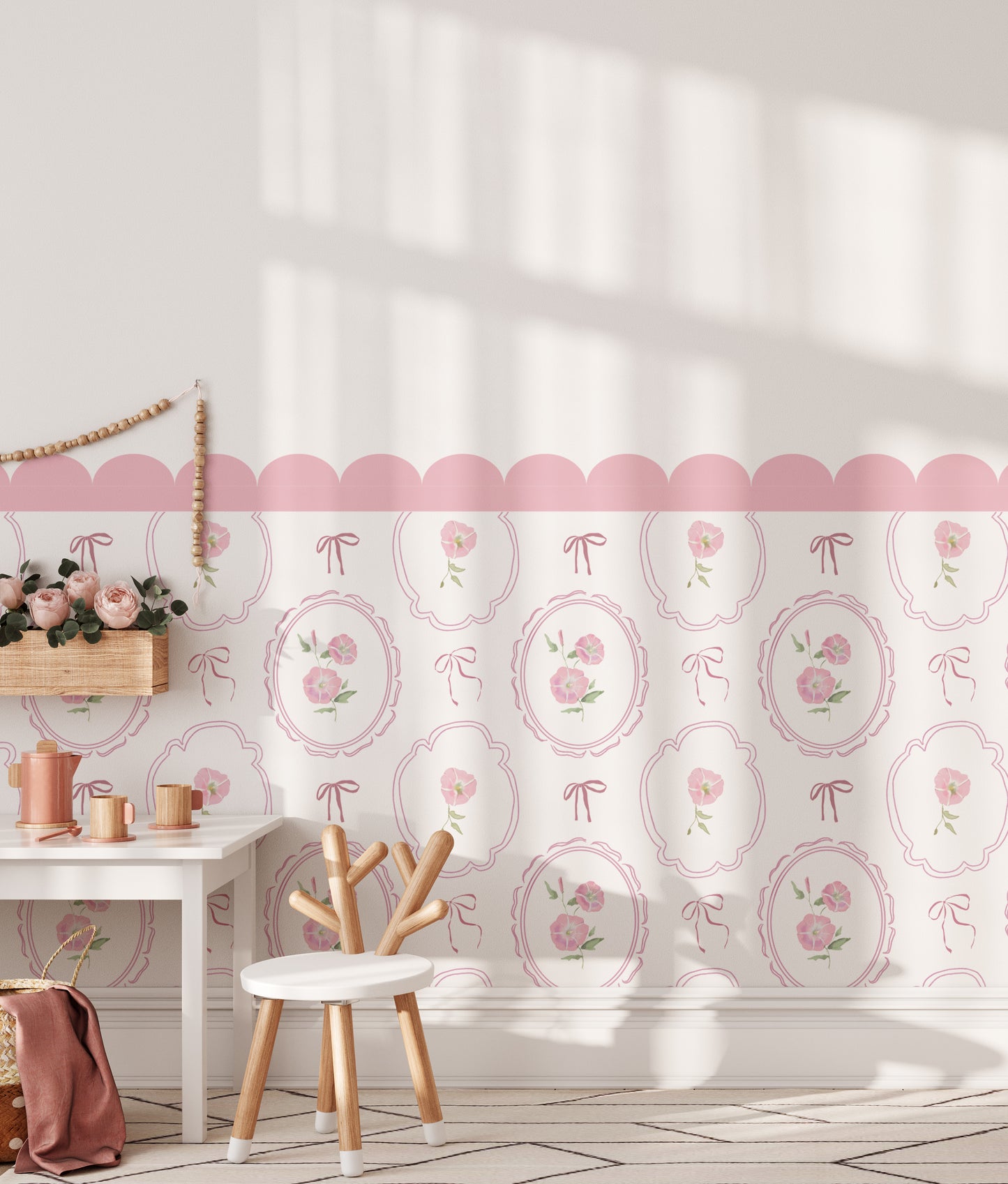 Rosy Ribbon Meadow — Half-Wall Decal