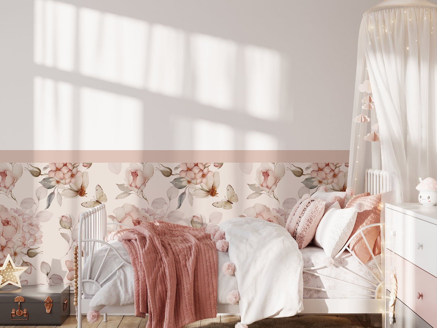 Butterfly Kisses & Blossoms — Half-Wall Decal