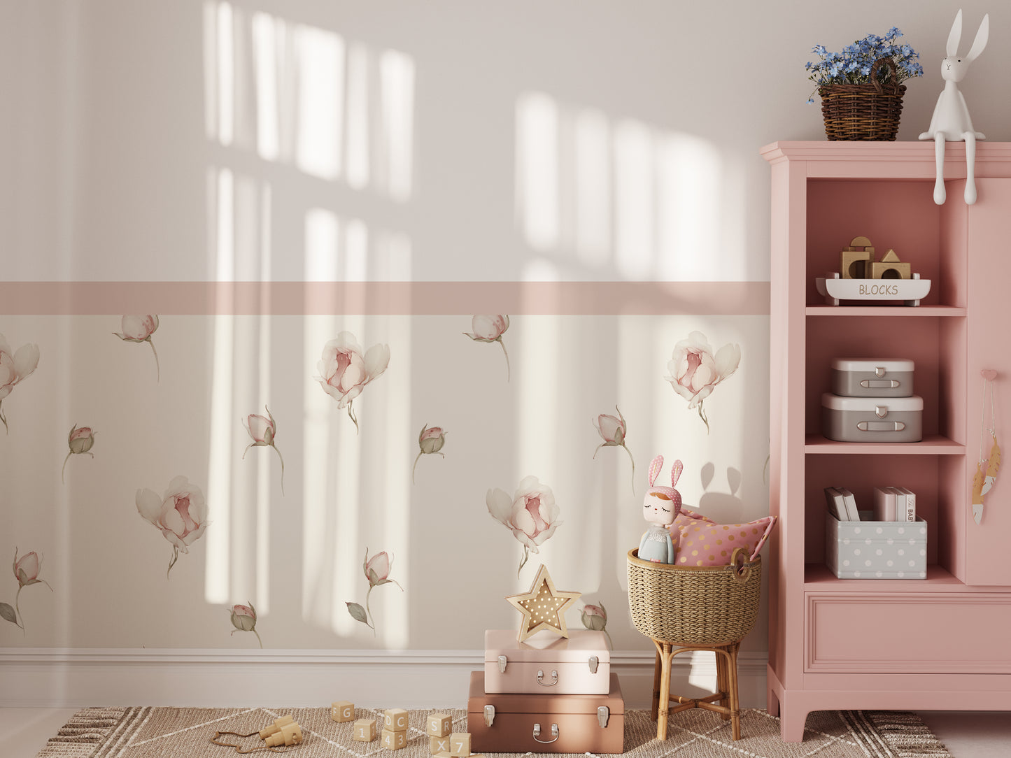 Blush Blossom Meadow Half — Wall Decal