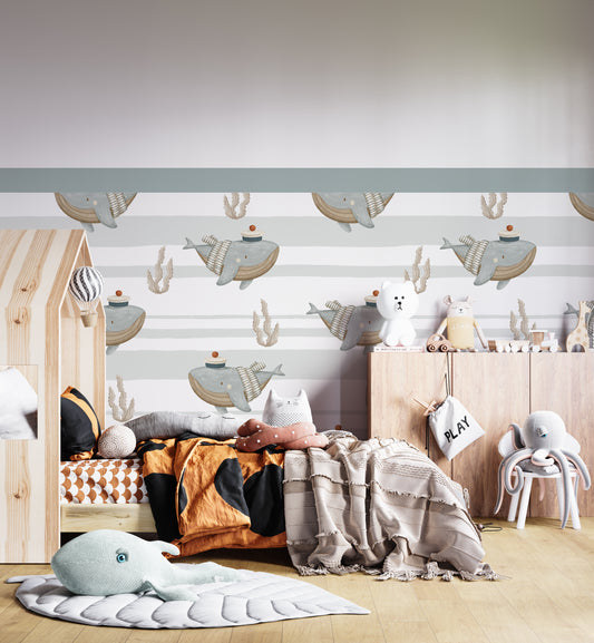 Ocean Hush Whale — Half Wall Decal