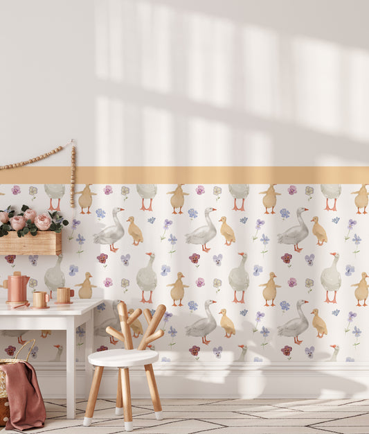 Honey & Blush Duckling Meadow — Half-Wall Decal