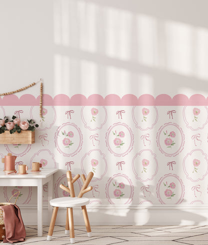 Rosy Ribbon Meadow — Half-Wall Decal