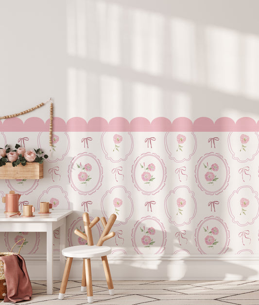 Rosy Ribbon Meadow — Half-Wall Decal