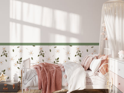 Sage & Ivory Leaf Meadow — Half-Wall Decal