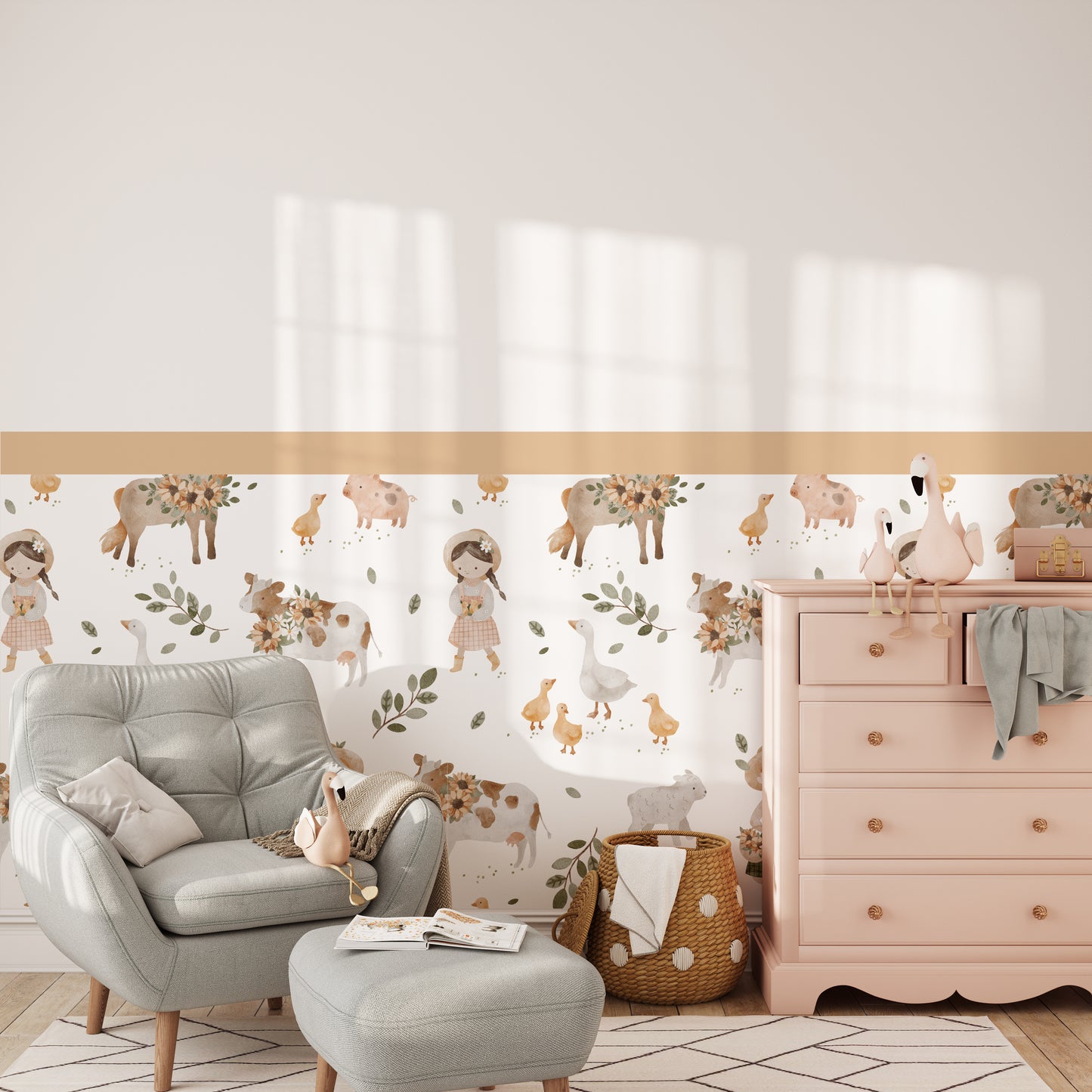 Cow, Goose & Lamb Lullaby — Half Wall Decal