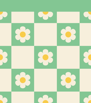 Spring Gingham &amp; Daisies — Half Wall Decal