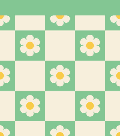 Spring Gingham &amp; Daisies — Half Wall Decal