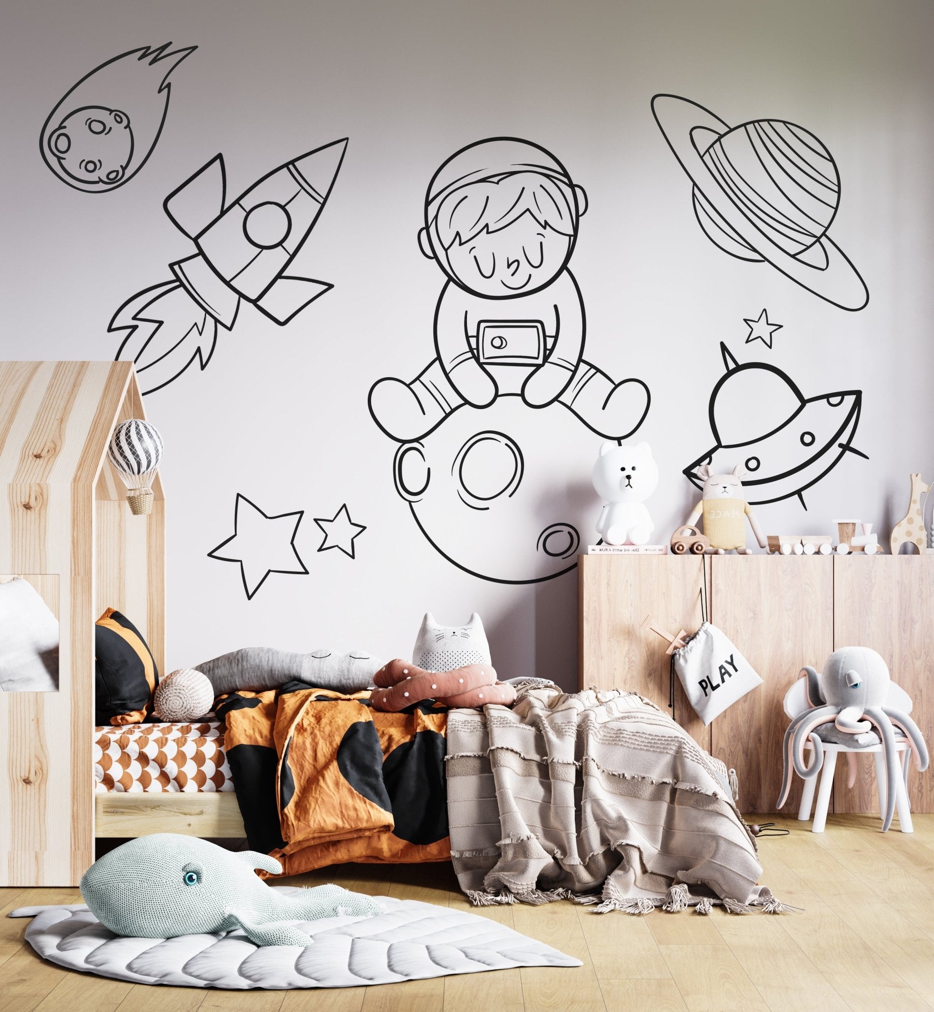Big Astronaut Black White – Wall Decal (Home Decor Decals) — removable wall decal by Tiny Tale Prints